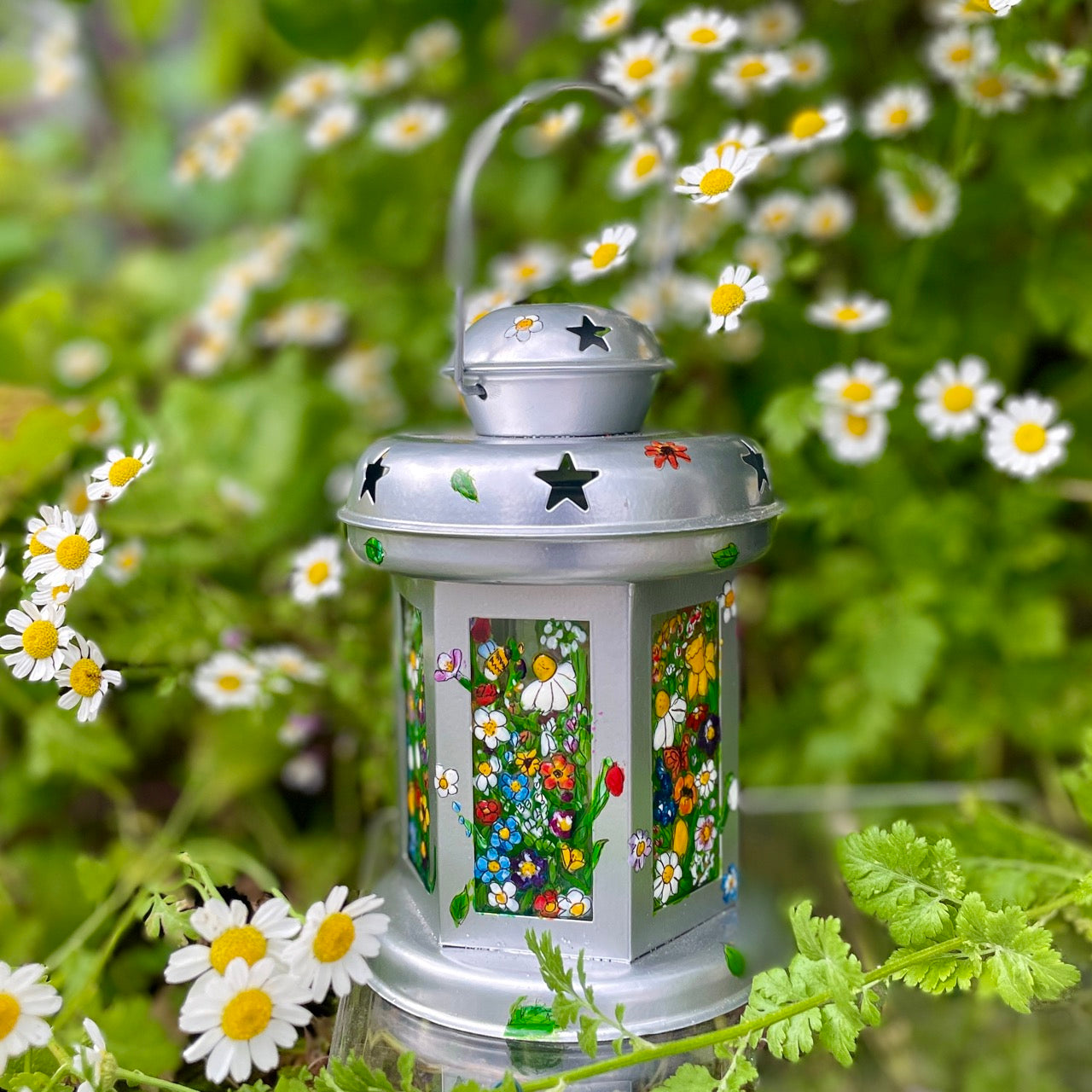 Floral garden~ One of a kind silver lantern