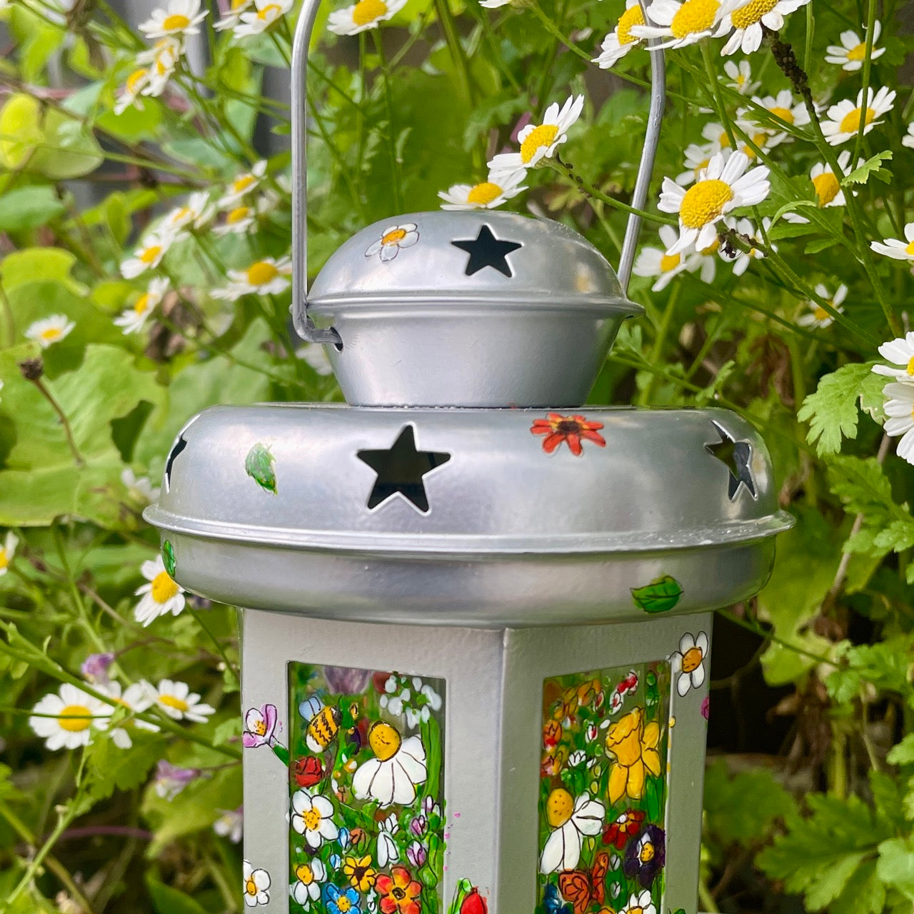 Floral garden~ One of a kind silver lantern