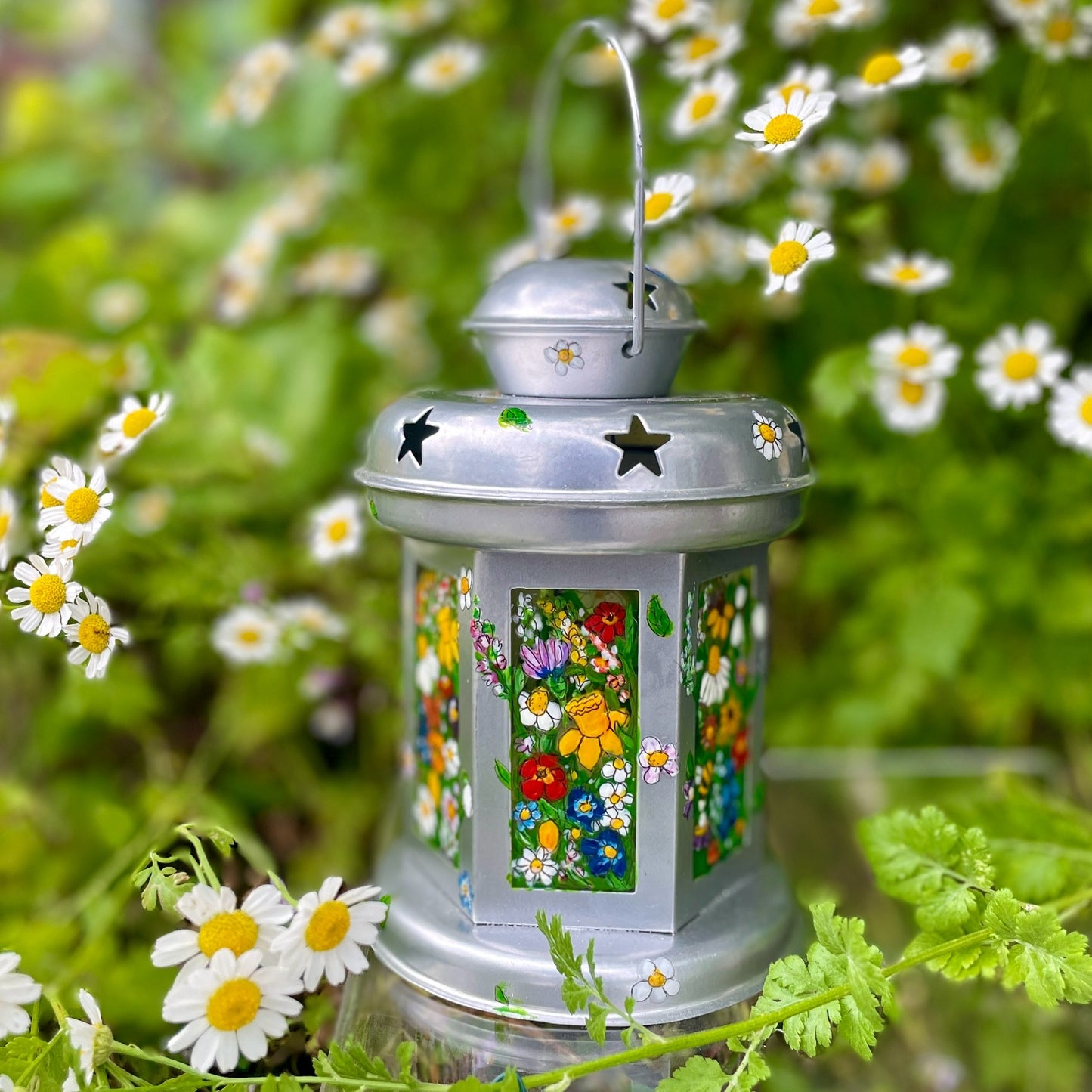Floral garden~ One of a kind silver lantern