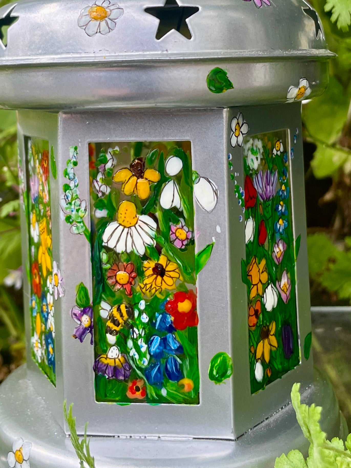 Floral garden~ One of a kind silver lantern