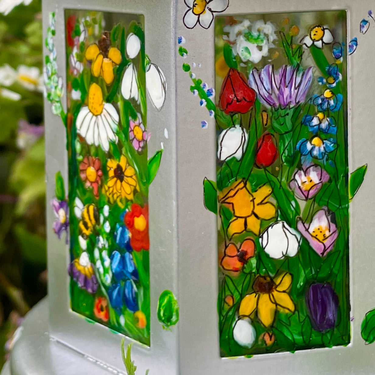 Floral garden~ One of a kind silver lantern