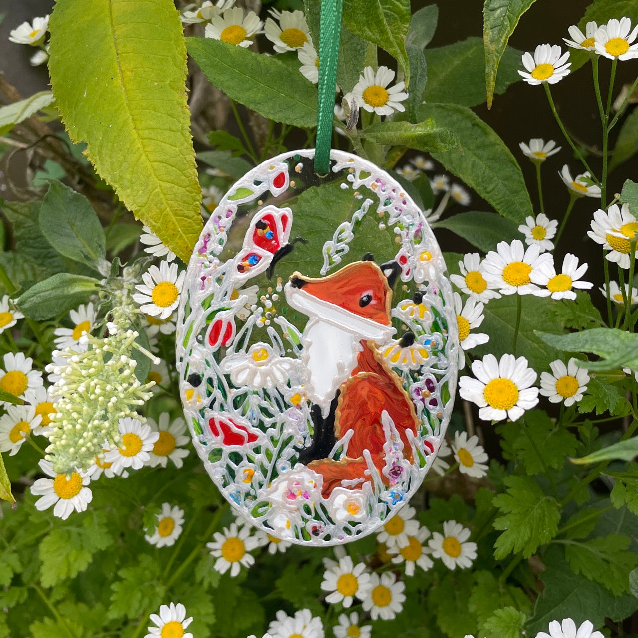 Fox in summer~ Oval suncatcher
