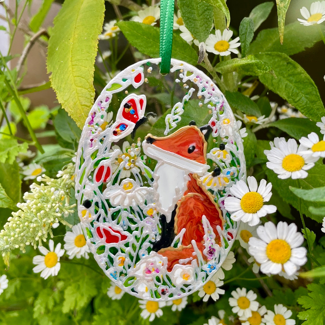 Fox in summer~ Oval suncatcher