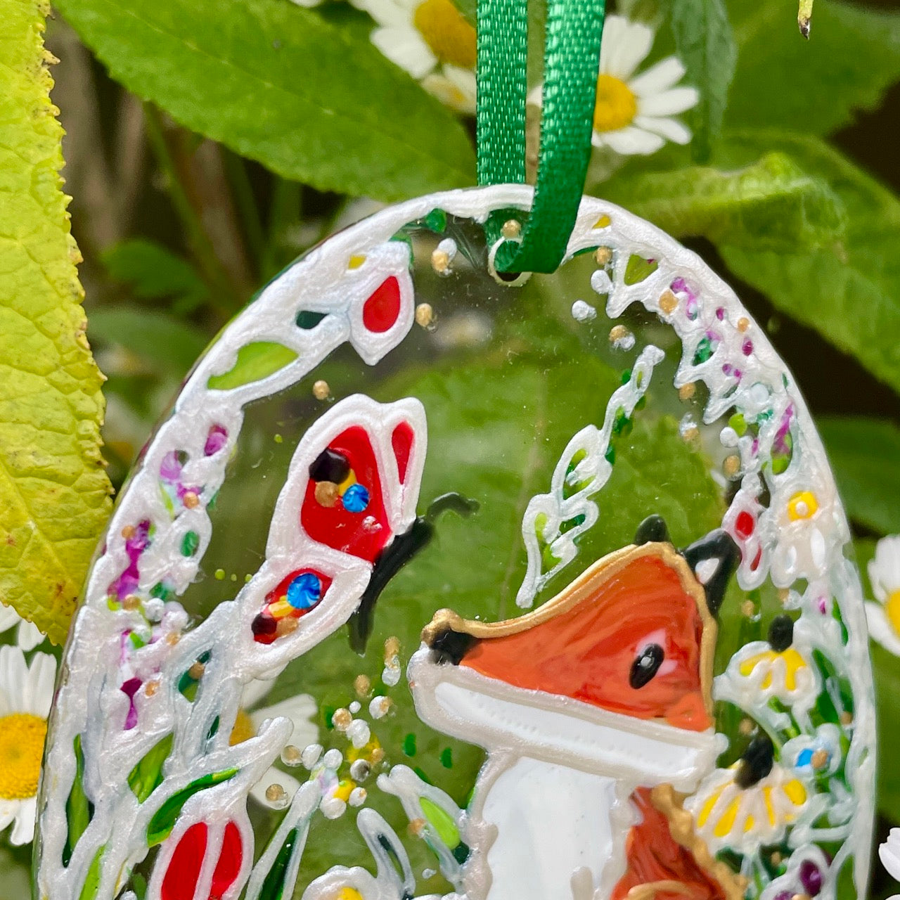 Fox in summer~ Oval suncatcher