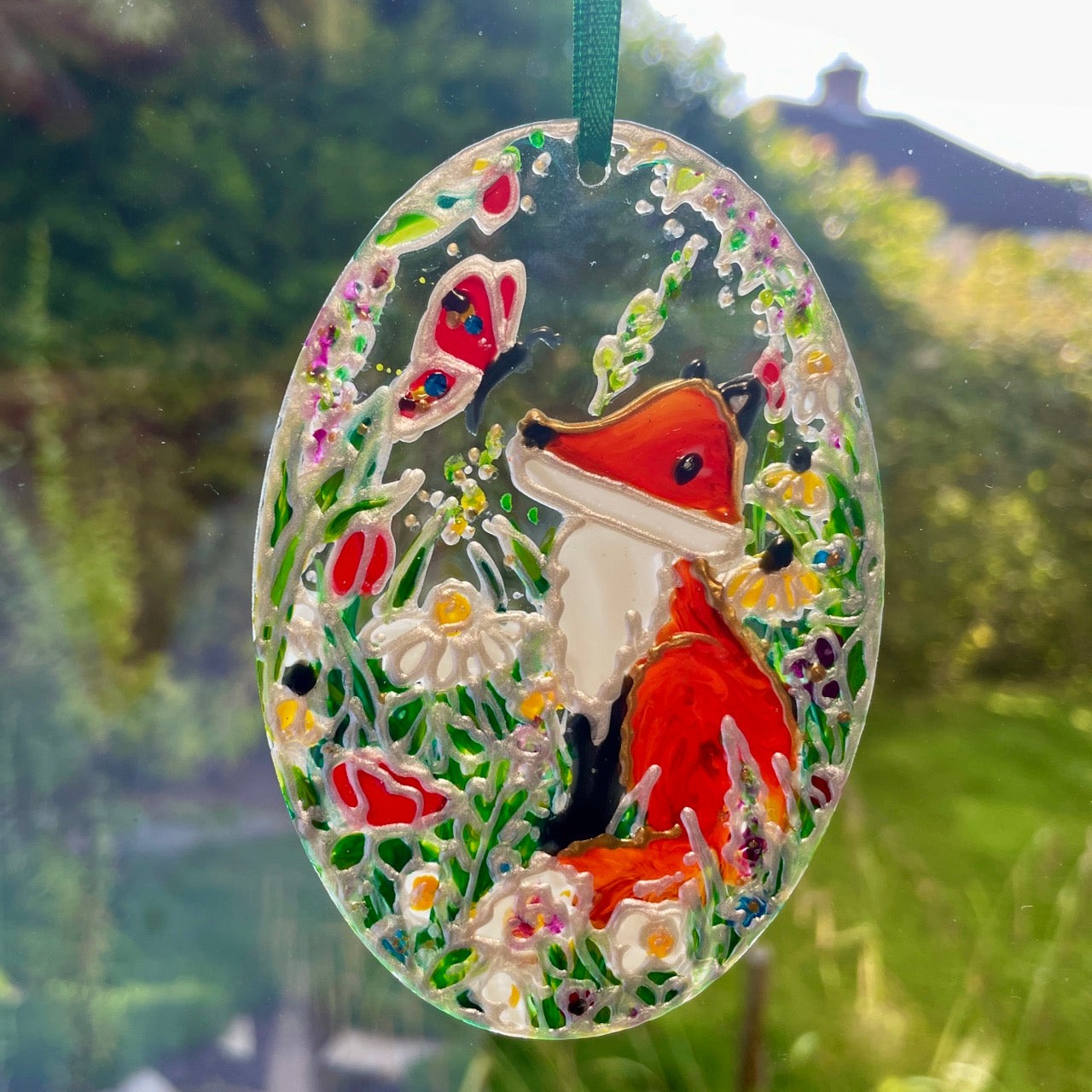 Fox in summer~ Oval suncatcher