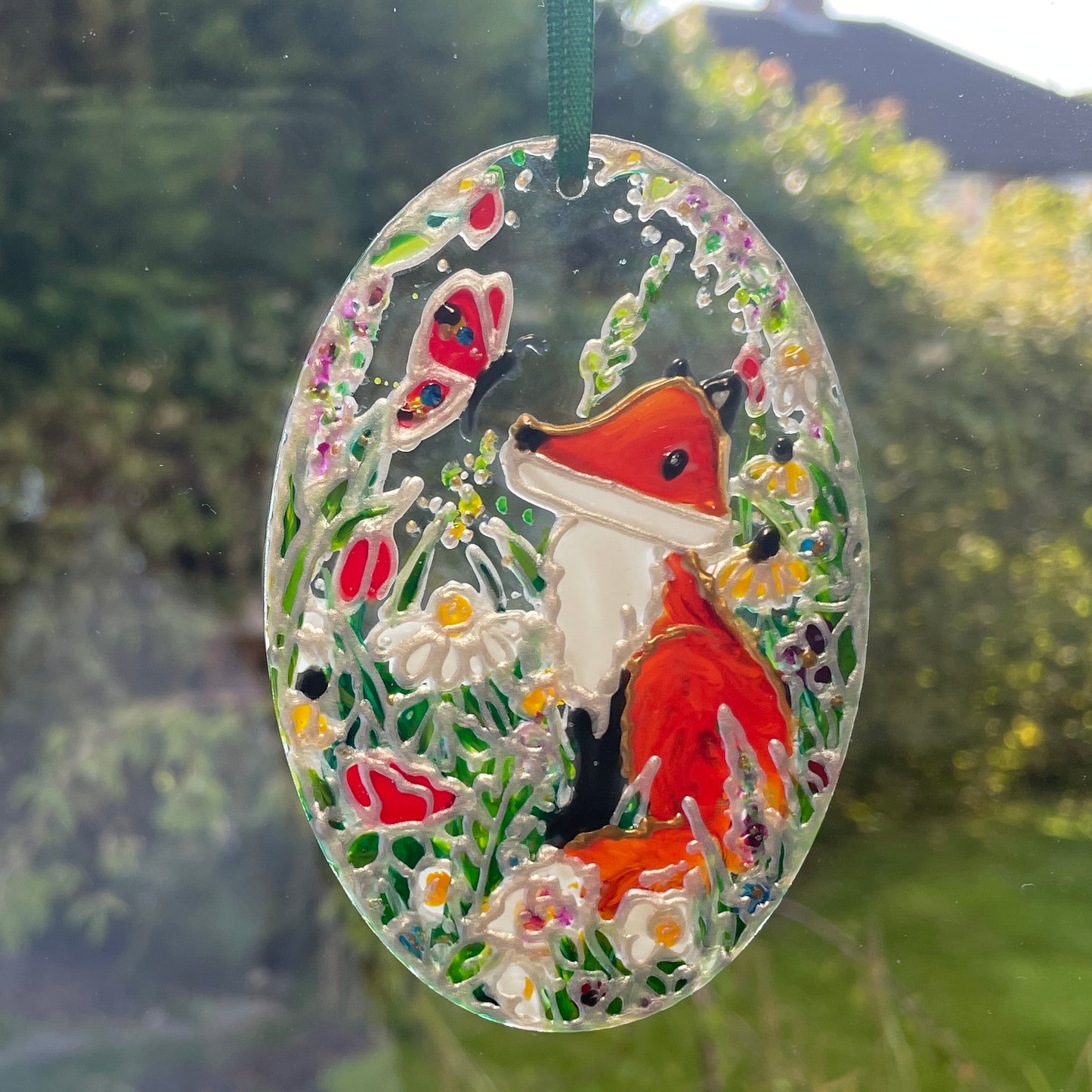 Fox in summer~ Oval suncatcher