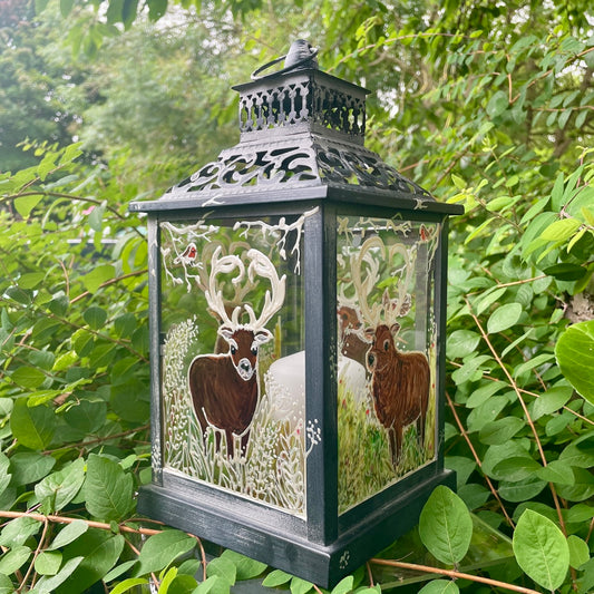 Frosted stag~ One of a kind lantern