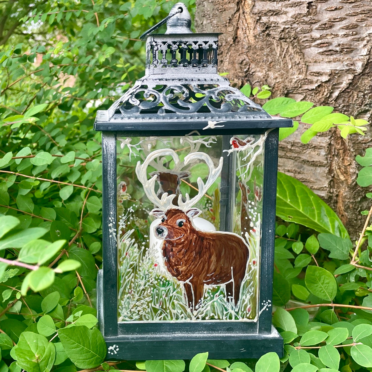 Frosted stag~ One of a kind lantern