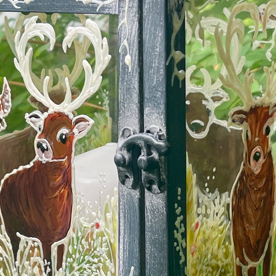 Frosted stag~ One of a kind lantern