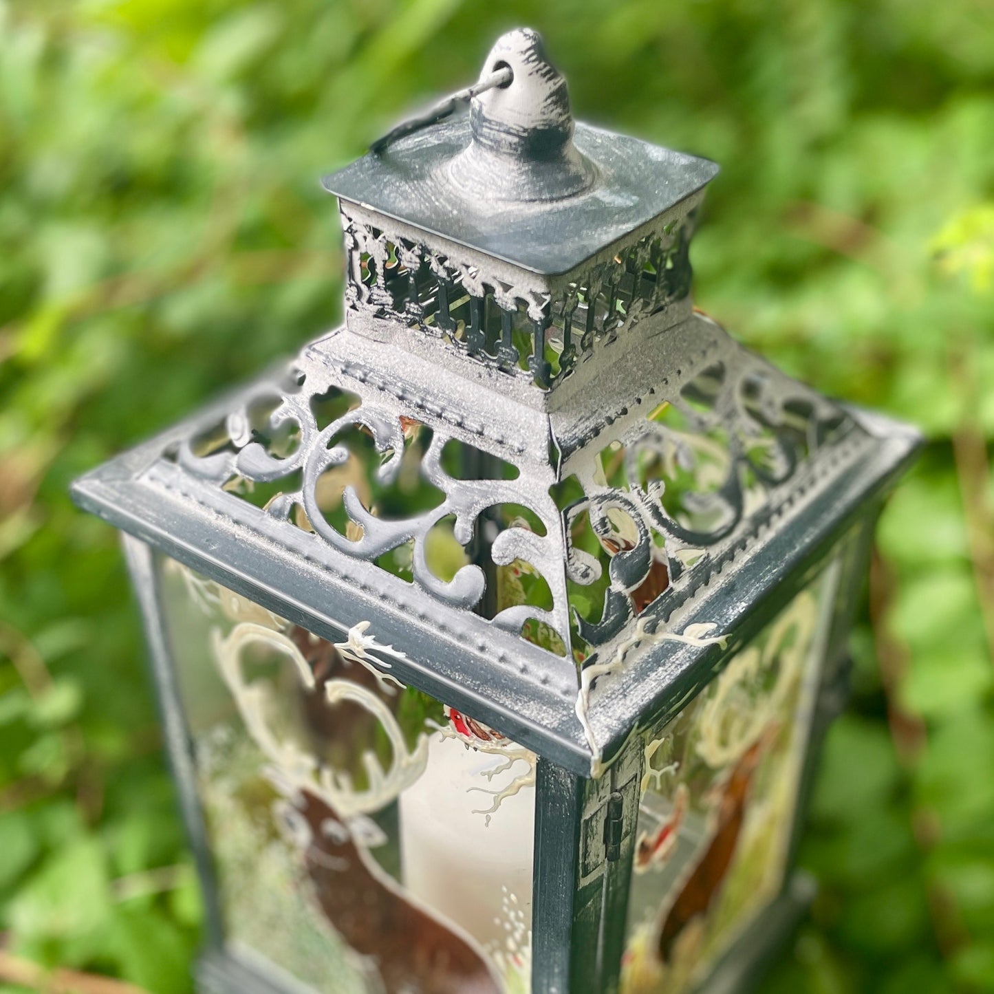 Frosted stag~ One of a kind lantern