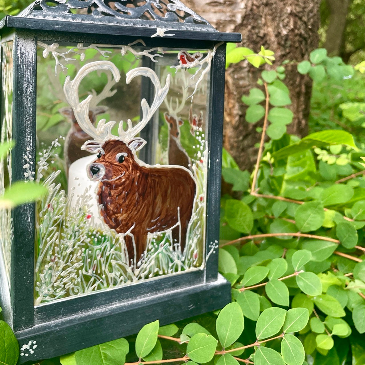 Frosted stag~ One of a kind lantern