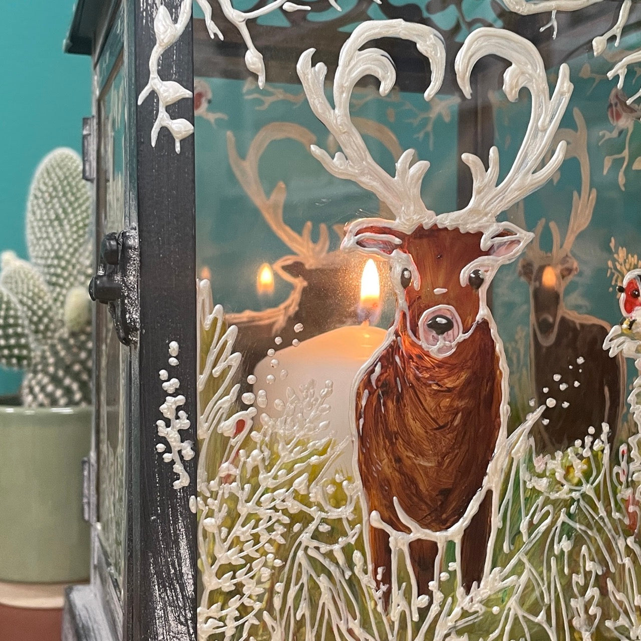 Frosted stag~ One of a kind lantern