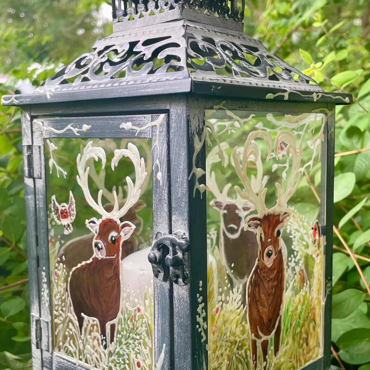 Frosted stag~ One of a kind lantern