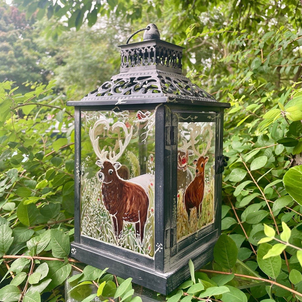 Frosted stag~ One of a kind lantern