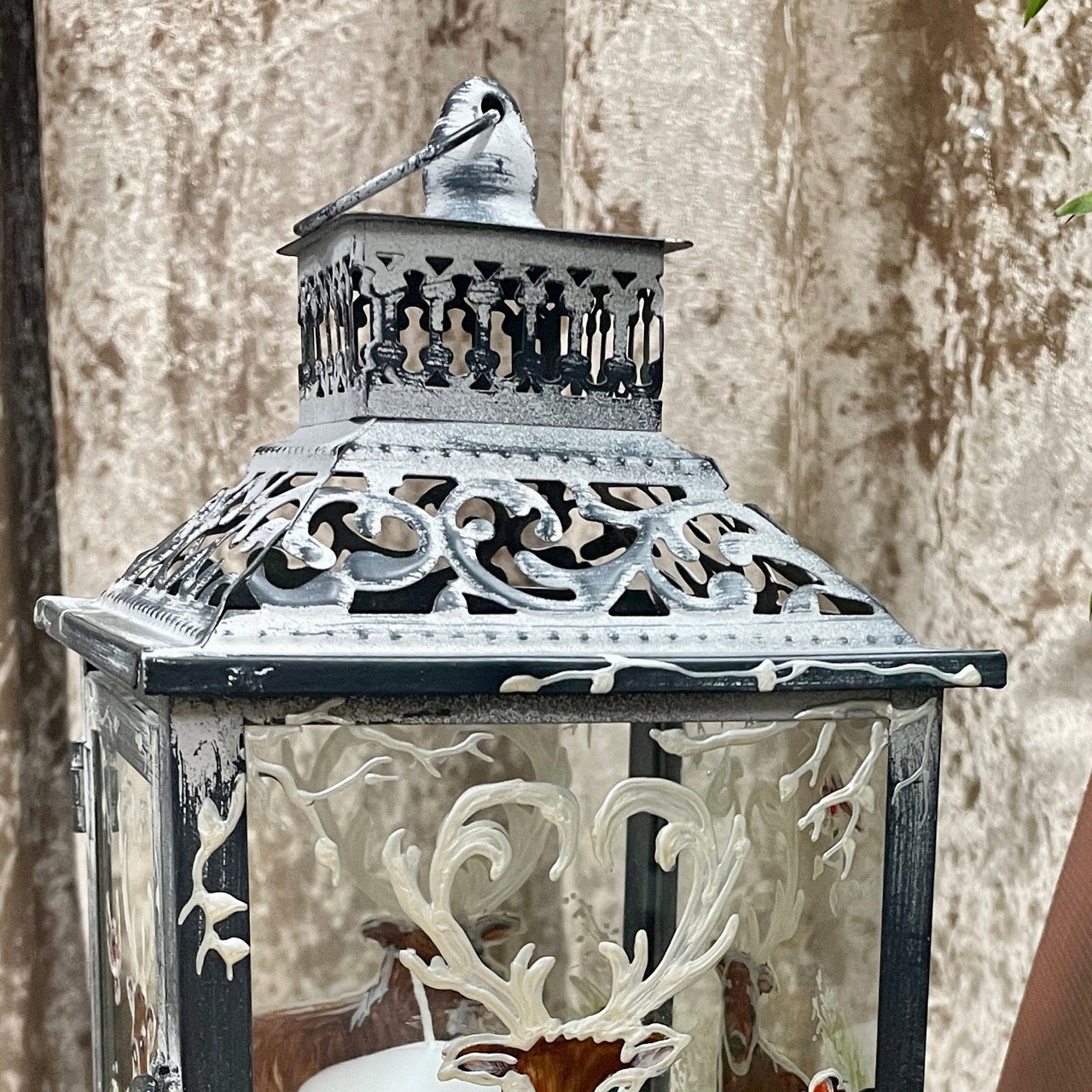 Frosted stag~ One of a kind lantern