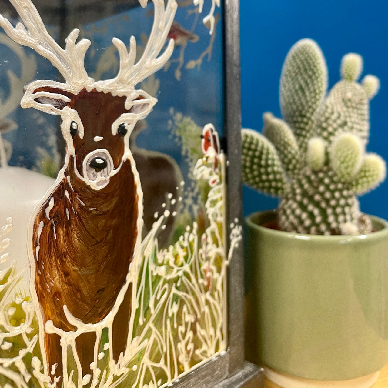 Frosted stag~ One of a kind lantern