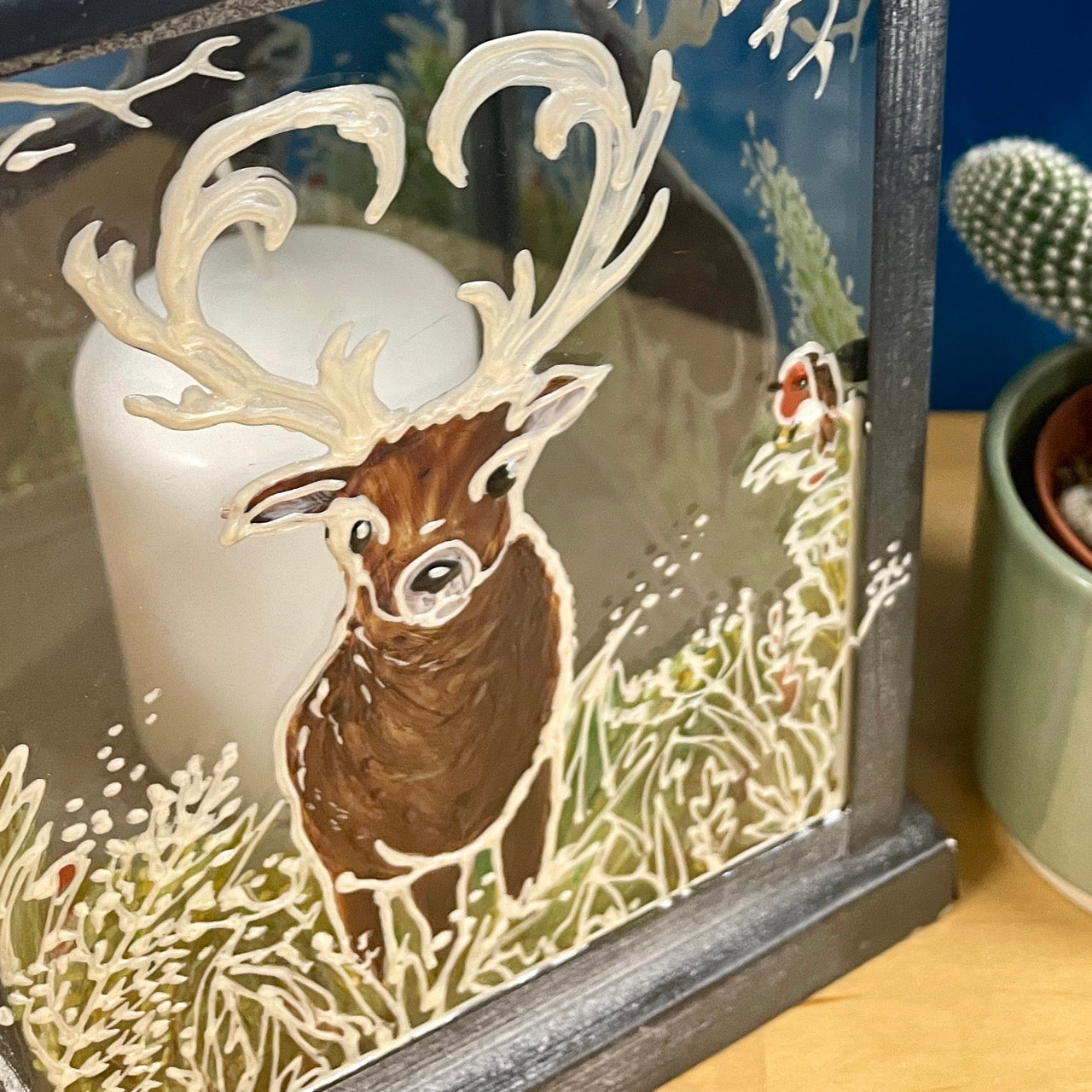 Frosted stag~ One of a kind lantern