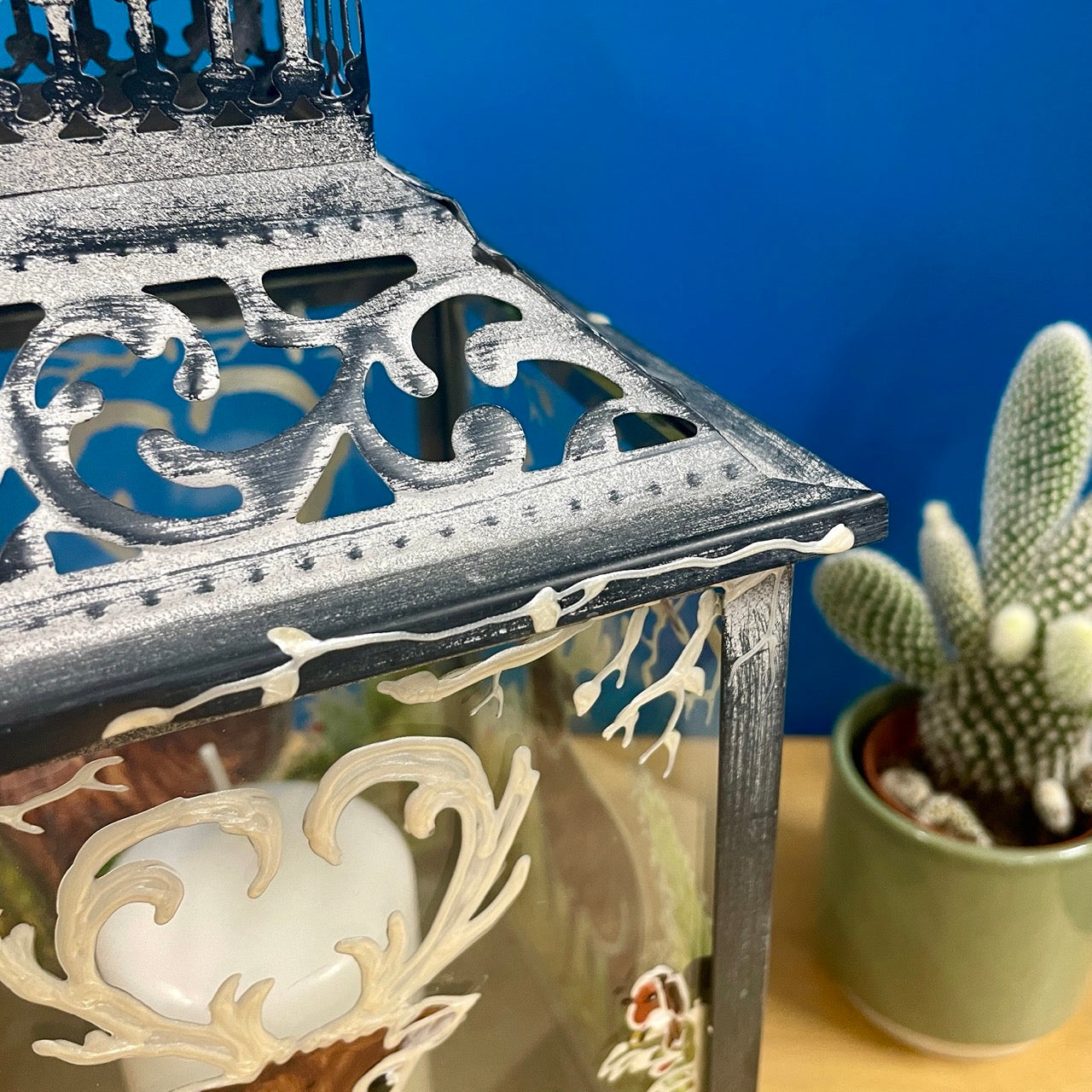 Frosted stag~ One of a kind lantern