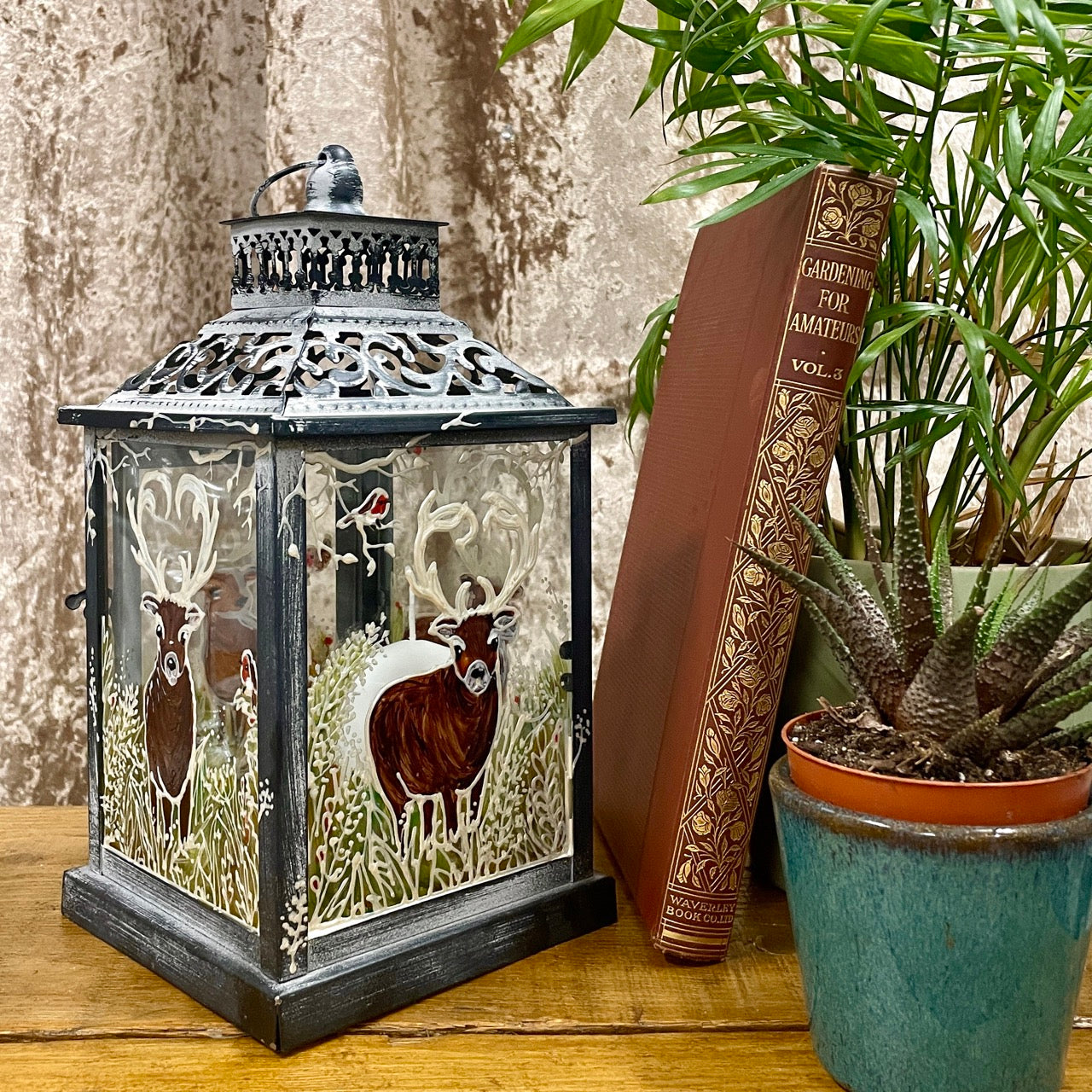 Frosted stag~ One of a kind lantern