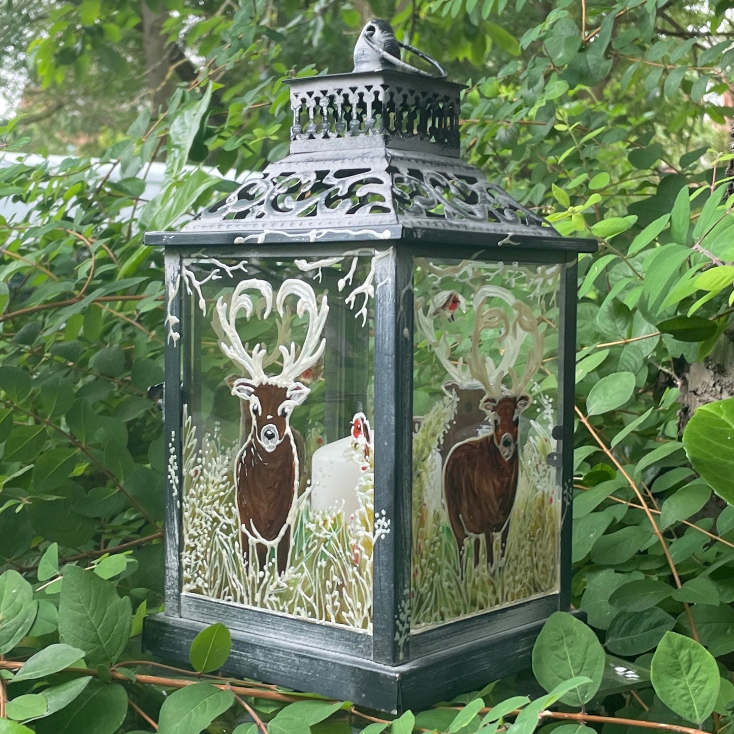 Frosted stag~ One of a kind lantern