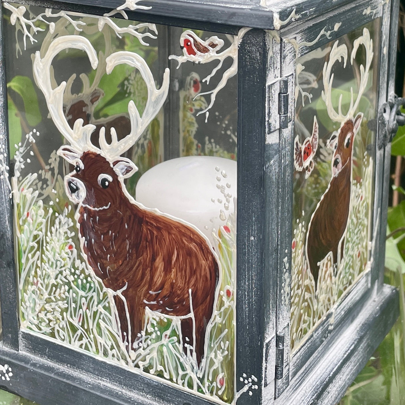 Frosted stag~ One of a kind lantern