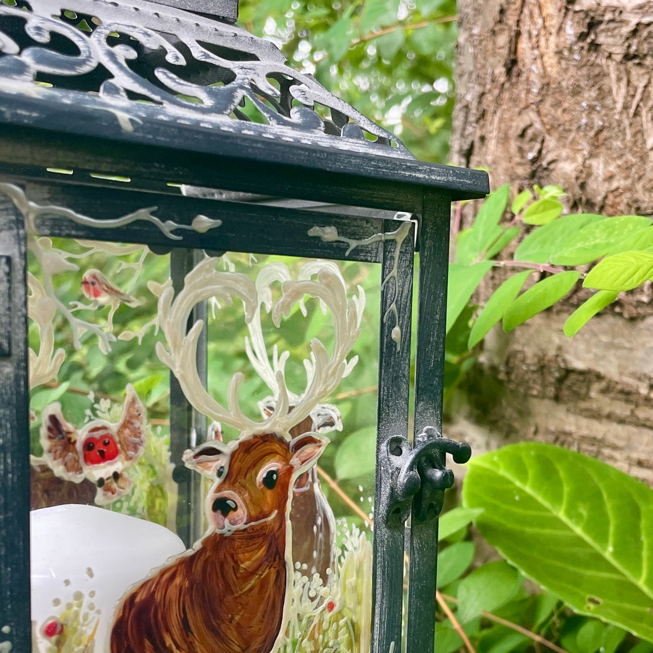 Frosted stag~ One of a kind lantern