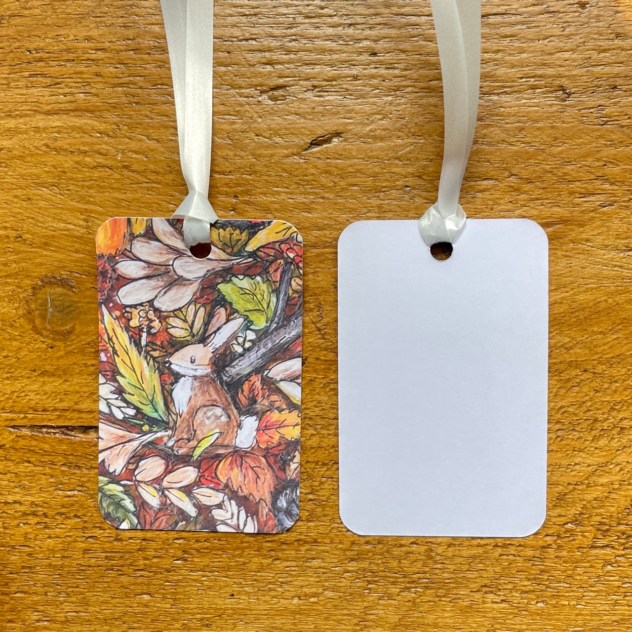 Autumntime gift wrap & Hare tag