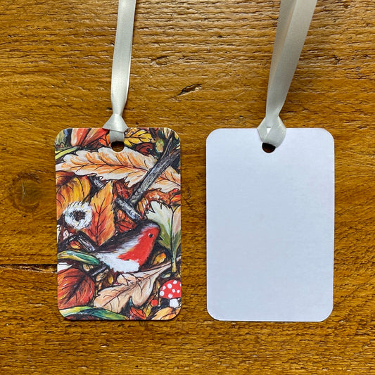 Autumntime gift wrap &  Robin tag
