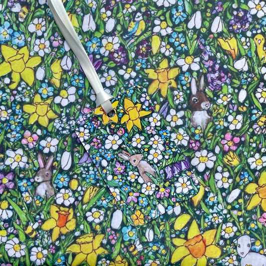 Springtime gift wrap & Beige bunny tag