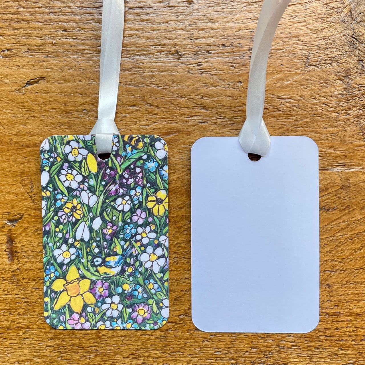 Springtime gift wrap & Bluetit tag