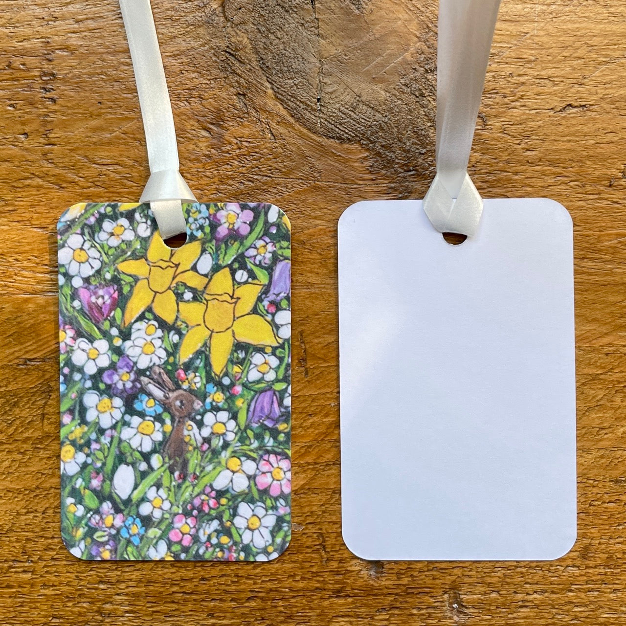 Springtime gift wrap & Brown bunny tag