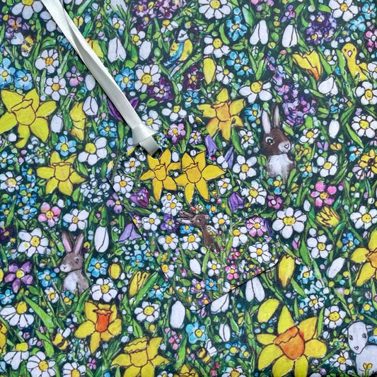 Springtime gift wrap & Brown bunny tag