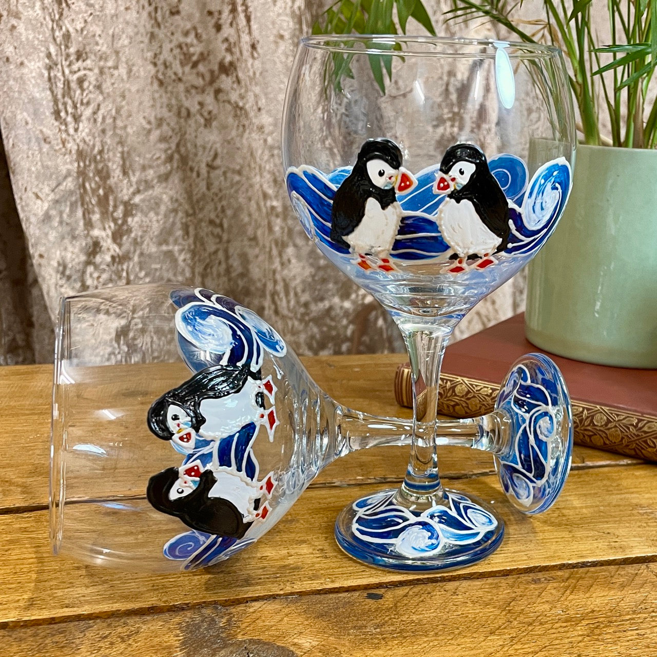 Puffins~ Gin glass