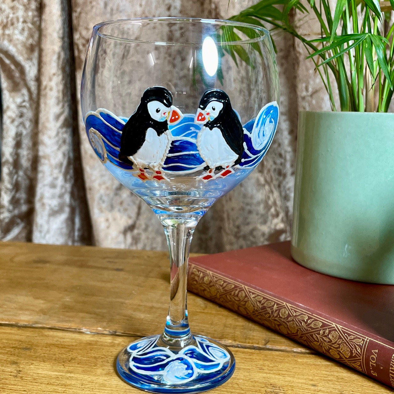 Puffins~ Gin glass