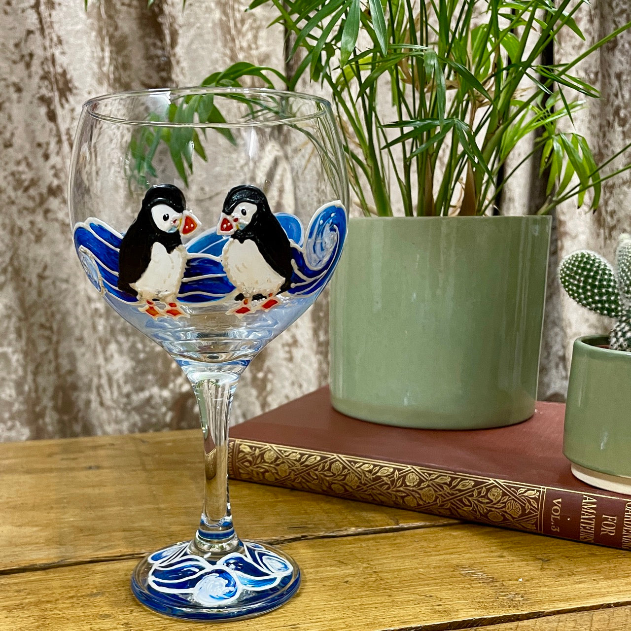 Puffins~ Gin glass