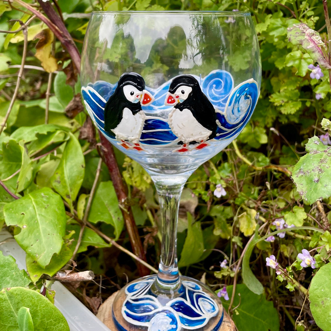 Puffins~ Gin glass