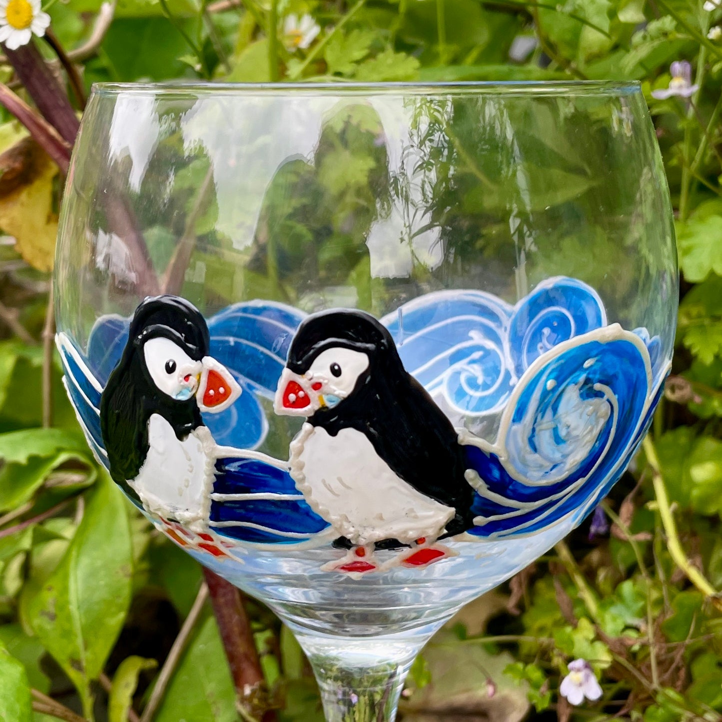 Puffins~ Gin glass