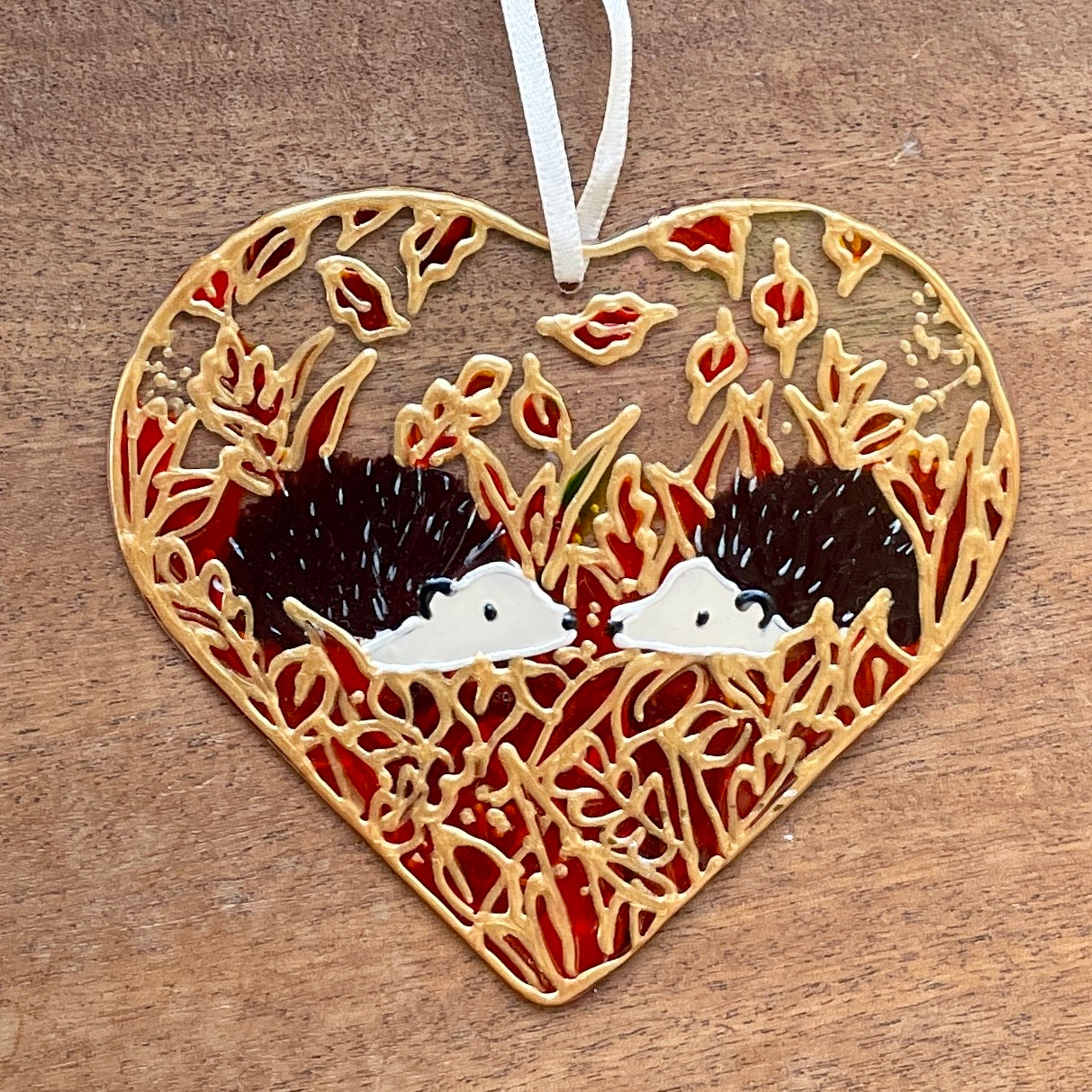 Hedgehog couple~ Heart suncatcher