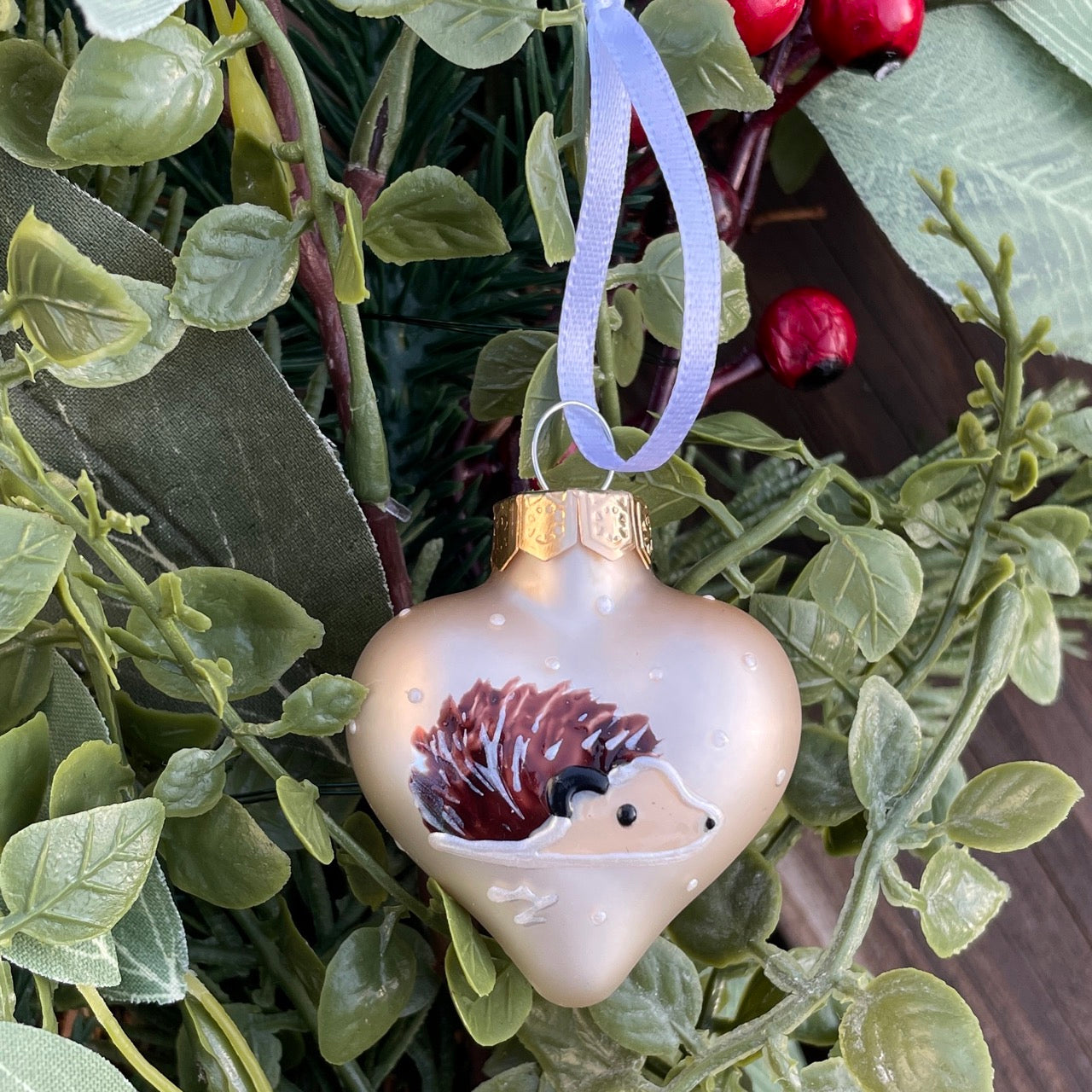 Hedgehog~ Matt heart glass bauble