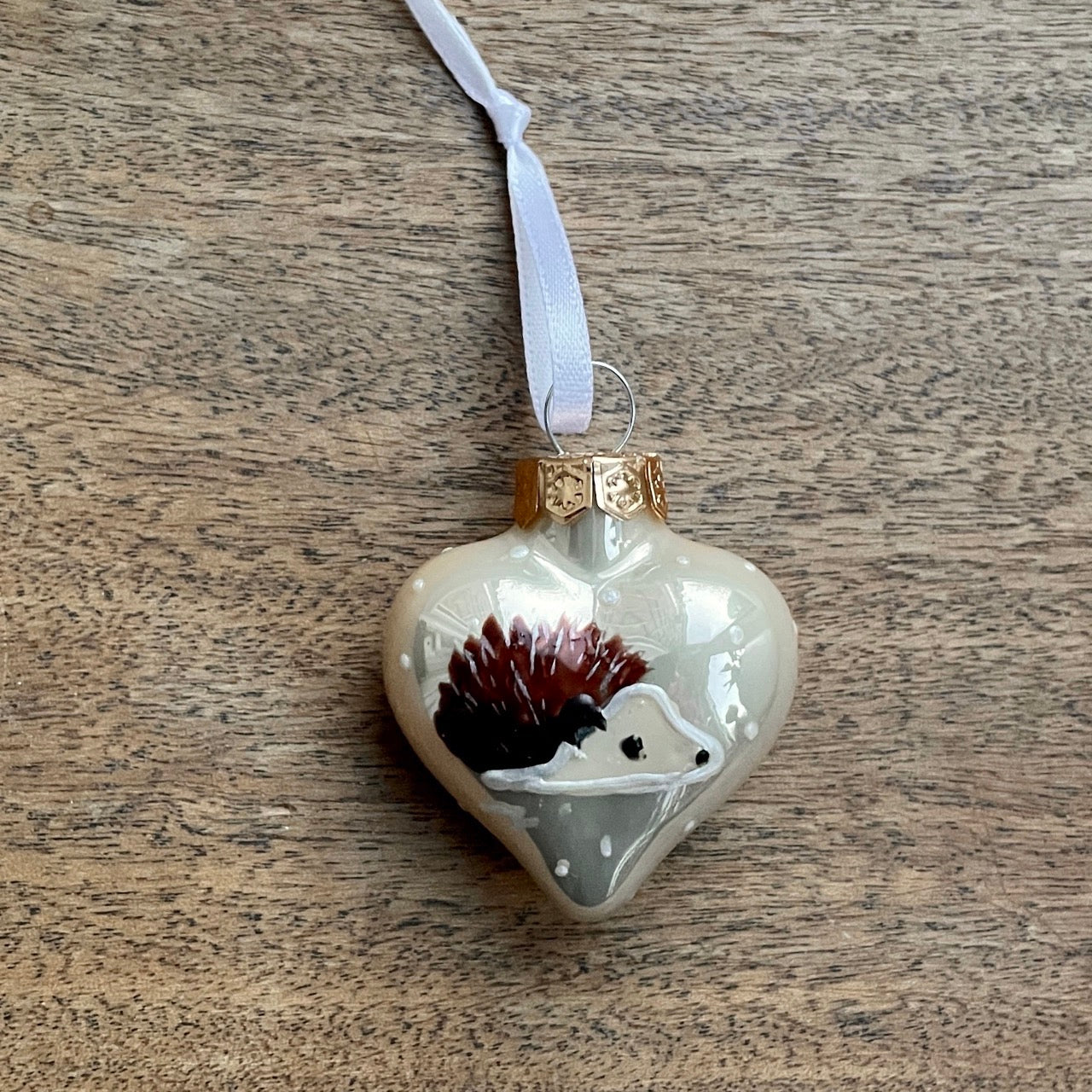 Hedgehog~ Shiny heart glass bauble