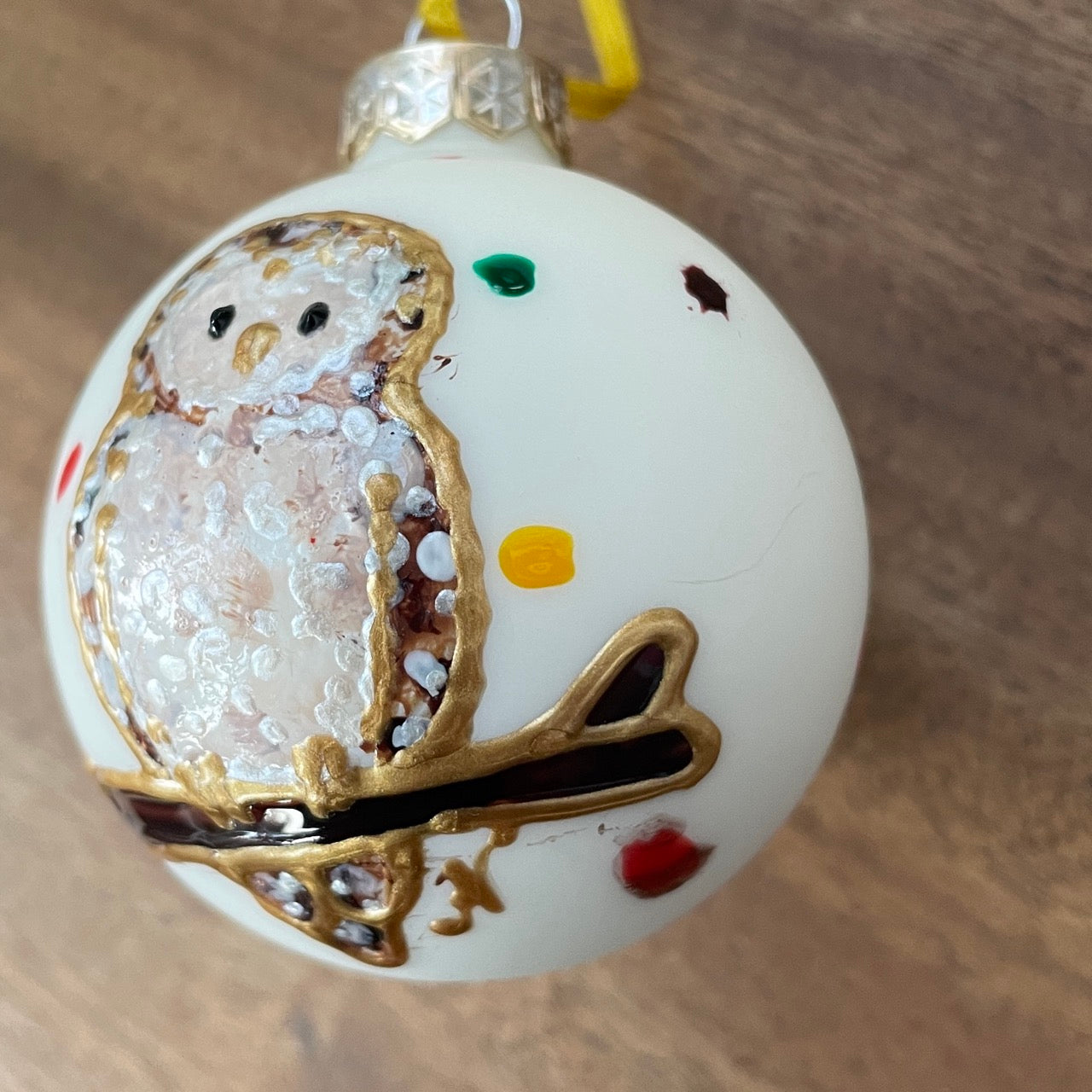 Owl in autumn~ Matt large glass bauble