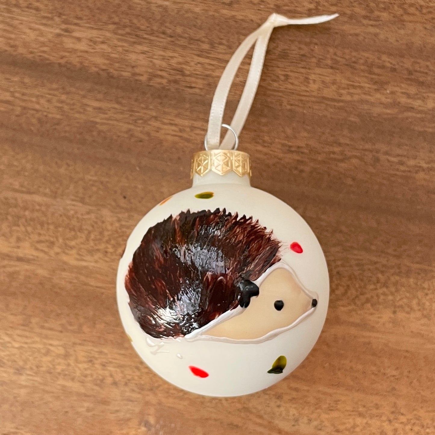 Hedgehog in autumn~ Large matt glass bauble