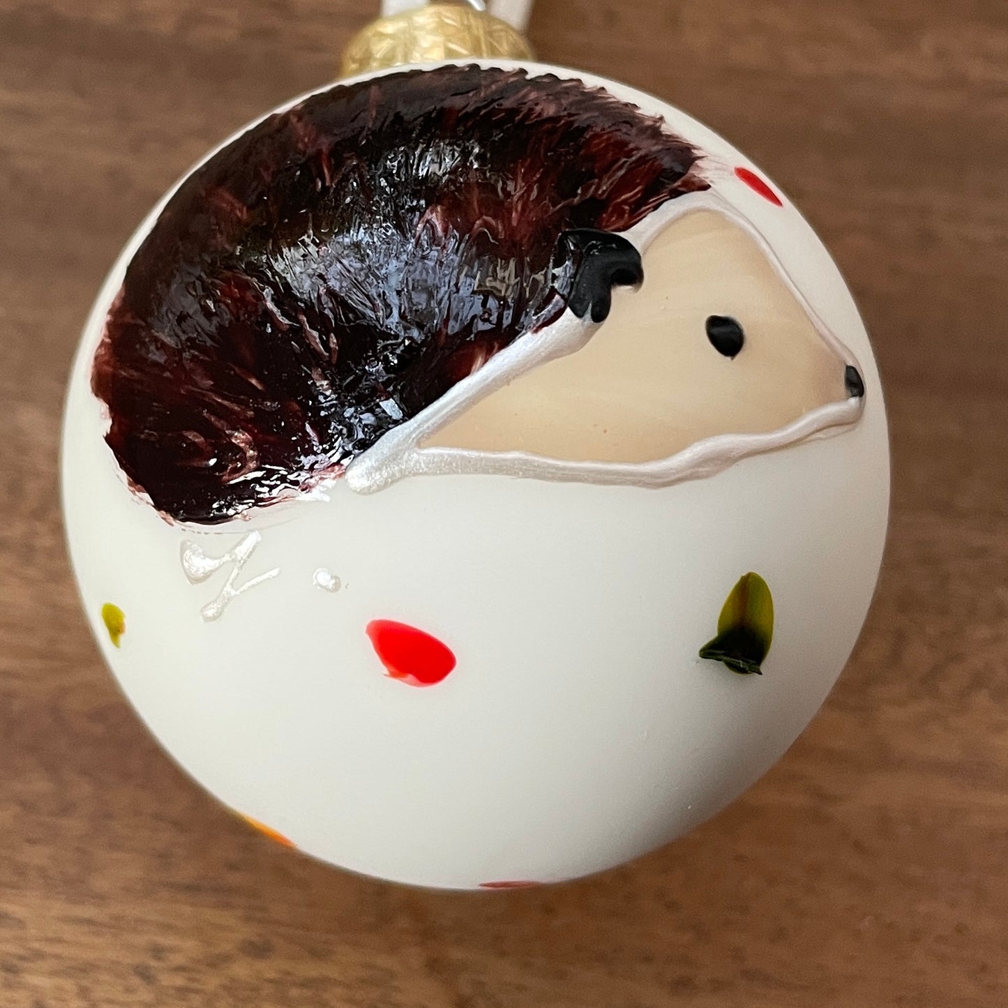 Hedgehog in autumn~ Large matt glass bauble