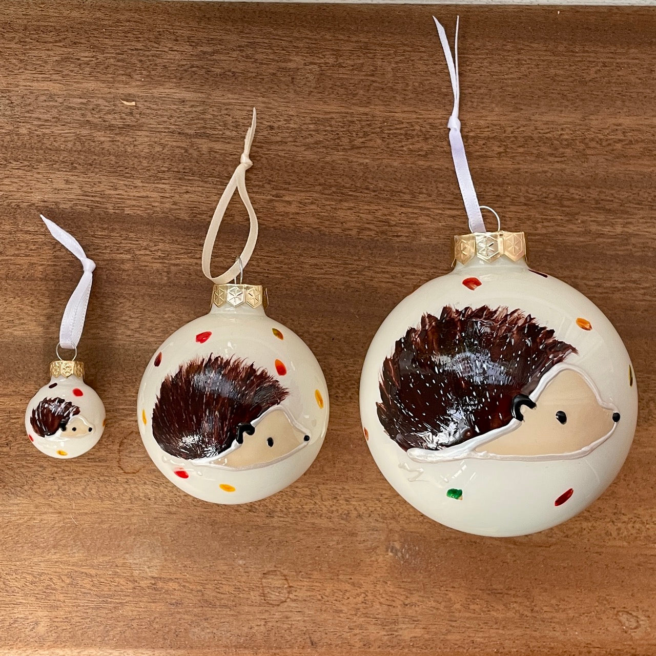 Hedgehog in autumn~ Large shiny glass bauble