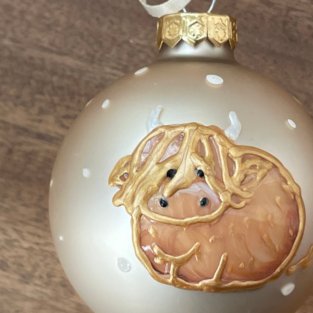 Highland cow~ Matt large glass bauble