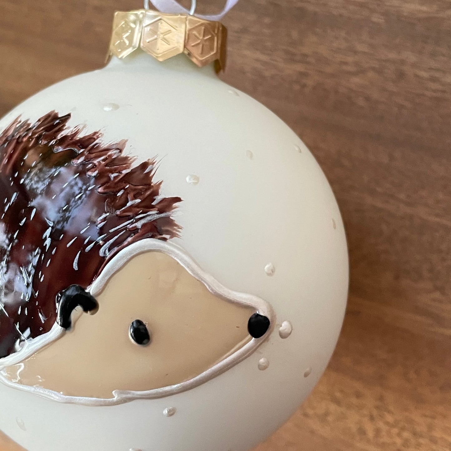 Hedgehog in snow~ Large matt glass bauble
