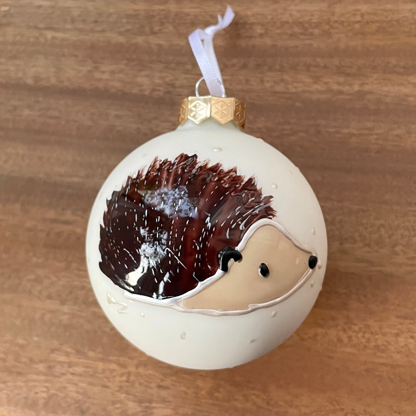 Hedgehog in snow~ Large matt glass bauble