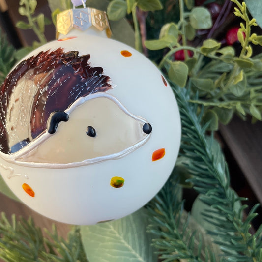 Hedgehog in autumn~ Large matt glass bauble