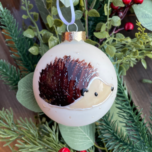 Hedgehog in snow~ Large matt glass bauble