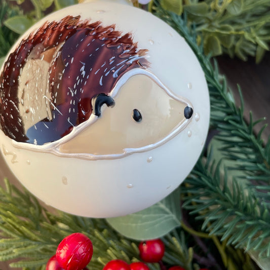 Hedgehog in snow~ Large matt glass bauble